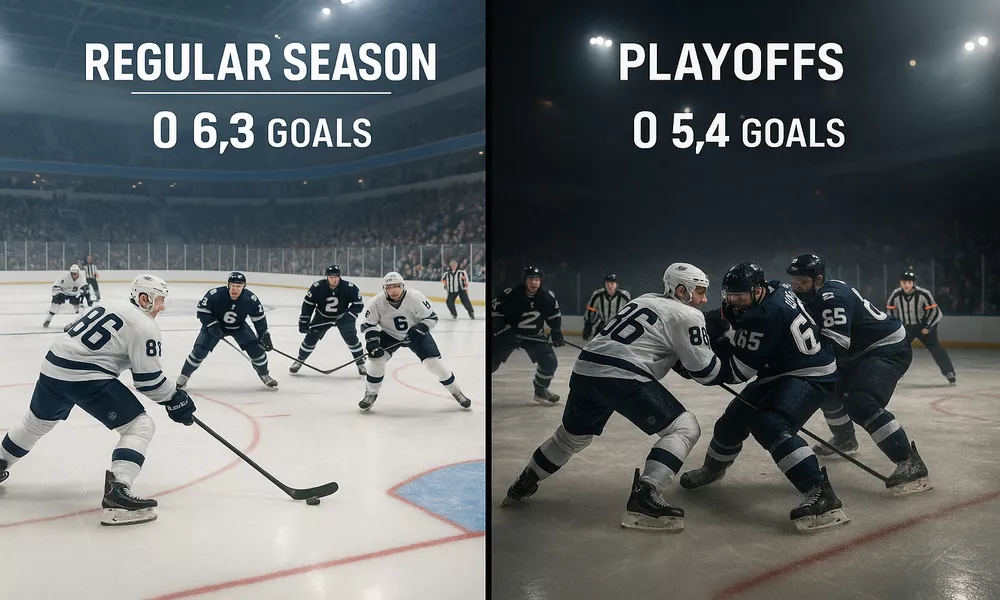 Vergleichsbild zwischen NHL Regular Season und Playoffs mit Unterschieden in Intensität, durchschnittlichen Toren und Spielatmosphäre